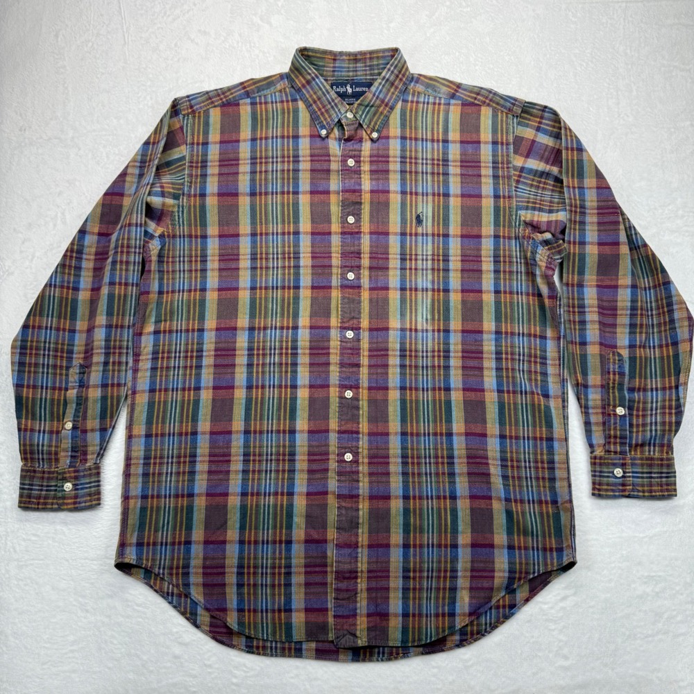 Ralph Lauren Plaid Button Down Shirt Long Sleeve Cotton Casual Mens Size L READ
